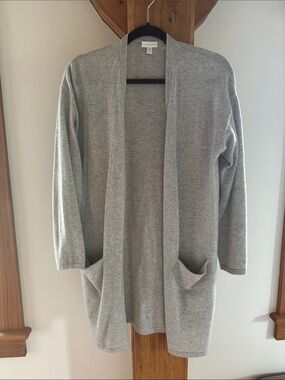 Garnet Hill Long Cashmere Pocket Cardigan Heather Gray Size S